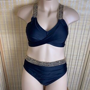 EoMenie Woman’s XL 2 PC Beach Boho Tummy Control High Waisted Tie Back NWT